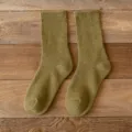 Solid color thick fleece mid-tube socks for women, cozy winter thermal ribbed design. - One Size / 08 Army Green