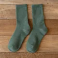 Women winter warm fleece thick solid color mid-tube socks, dark green casual thermal socks - One Size / Dark Green