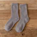 Cozy winter thermal solid color ribbed crew socks in taupe, thick fleece lined daily casual wear. - One Size / 10 Dark Khaki