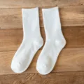 White solid color mid-tube fleece thick socks, warm winter casual ribbed cotton socks variant. - One Size / White 11