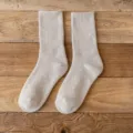 Plain knit terry crew socks for women winter thick warm solid color casual cotton socks - One Size / 12 Light Khaki