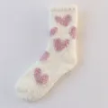 Cozy coral fleece winter socks with cute pink heart patterns, thick plush thermal floor socks for women. - One Size / 01 Heart White