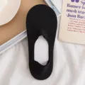 Women solid color low cut invisible boat socks non slip breathable summer cotton socks - One Size / Black 01