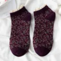 Retro floral lace boat socks for women, spring summer short cotton socks with cute ruffle trim. - One Size / 03 Wine Red