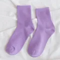 Solid lavender purple ribbed mid-calf socks for women, soft and comfortable daily casual wear. - Purple