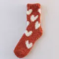 Women cozy fuzzy socks winter warm thick coral fleece cute heart pattern sleep socks - One Size / 03 Heart Orange
