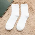 Men's plush sleep socks autumn winter thickened warm coral fleece solid color home floor socks - One Size / White 02