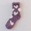 Plush Coral Fleece Fuzzy Socks with Cute White Heart Patterns for Autumn and Winter. - One Size / 04 Heart Purple