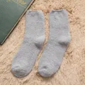 Men winter warm fuzzy sleep socks cozy thick coral fleece solid color home floor socks - One Size / Light Gray Style 03