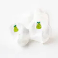 Pure white women's short socks featuring cute green pear embroidery, comfortable summer boat socks. - One Size / Green Pear