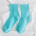 Solid blue women's mid-tube cotton socks, casual ribbed long socks for daily wear. - Lake Blue