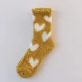 Cozy fuzzy winter socks for women with cute white heart pattern thick warm coral fleece socks - One Size / 05 Heart Ginger Yellow
