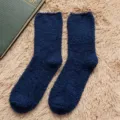 Men's plush fluffy sleep socks winter warm cozy coral fleece floor socks solid color soft home - One Size / Navy Blue