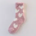 Pink coral fleece cozy winter socks with white heart pattern warm fuzzy crew sock - One Size / 07 Heart Pink