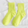 Calzini in cotone giallo fluorescente a metà polpaccio da donna, abbigliamento casual. - Verde fluorescente