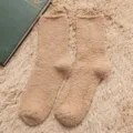 Cozy fuzzy winter sleep socks for men and women, thick plush solid color home floor socks. - One Size / Khaki
