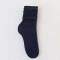 Calze slouch a coste blu scuro da donna, comodi calzini casual a tubo medio tinta unita. - Taglia unica / Blu Denim