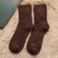 Cozy brown fluffy fleece sleep socks for winter, thick warm plush floor socks for home. - One Size / Coffee