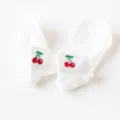 White women's short socks featuring cute embroidered cherry details, comfortable summer boat socks. - One Size / Cherry