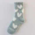 Cozy fuzzy coral fleece winter socks for women with cute white heart patterns, soft and warm. - One Size / 10 Heart Light Green