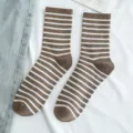 Women brown white striped cotton socks casual low cut crew socks variant display - One Size / 09 Coffee