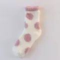 Cute fuzzy coral fleece socks for women, thick warm winter polka dot mid-calf hosiery - One Size / 11 Polka Dot Heart White