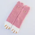 Süße flauschige Korallenfleece Katzenpfoten Socken Damen, warme Winterschlaf Bodensocken. - Einheitsgröße / 03 Rosa