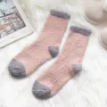 Cozy coral fleece winter warm thick mid-tube socks in pink and grey for women. - One Size / 01 Pink
