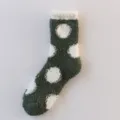 Green polka dot coral fleece fuzzy socks for women, thick warm winter cozy home floor socks. - One Size / 12 Polka Dot Army Green