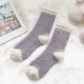 Cozy fluffy coral fleece winter warm mid-calf socks for women, cute color-blocked sleep socks. - One Size / 02 Grey