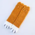 Cute fuzzy coral fleece socks for women, winter warm cat paw sleep floor socks pair. - One Size / Ginger Yellow