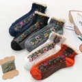 Women vintage floral lace ruffle socks Japanese cute embroidered cotton crew socks main - One Size / Mixed Colors