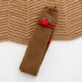Women winter coral fleece over-the-knee socks, brown cute reindeer design with red pompom. - #20 Coffee Reindeer