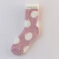 Pink polka dot coral fleece fuzzy socks, thick warm winter cozy home socks for women. - One Size / 17 Polka Dot Pink