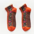 Women's retro floral ankle socks with sweet lace trim, cute cotton knit spring socks. - One Size / Orange