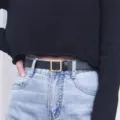 Zwarte leren damesriem met vierkante gouden gesp stijlvolle tailleceintuur voor jeans - Gouden Vierkante Gesp Stijl / Zwart