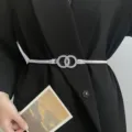 Donna catena vita elastica argento metallo doppio anello cintura abito elegante - A174 Fibbia a Doppio Anello / Argento