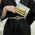 Elegante cintura elastica dorata da donna con catena in metallo, accessorio per abito. - A174 Fibbia a Doppio Anello / Oro