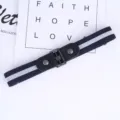 Invisible elastic stretch belt for women, buckle-free casual jeans waistbelt design. - Navy & White Stripes + Rectangle Buckle