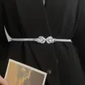 Catena da vita in metallo argento per donna cintura sottile elastica accessorio chic - A175 Fibbia a Foglia / Argento