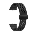 Silicone watch strap for Samsung Galaxy Fit3 with magnetic folding clasp and breathable holes. - Black