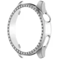 Rhinestone cutout PC smartwatch bumper case detail view, elegant protective frame. - Electroplated Silver