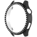 Close-up detail of black smartwatch protective bezel case with sparkling rhinestones inset. - Electroplated Black