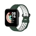 Smartwatch replacement strap detail view featuring breathable dual-color silicone and digital display. - Green/White