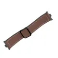 Close-up of brown leather watch strap texture, white stitching and black magnetic buckle. - Black Metal Connector + Strap / Litchi Pattern Leather - Light Brown
