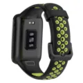 Correa de reloj deportiva de silicona de repuesto con diseño perforado transpirable negro y verde lima. - Negro Verde