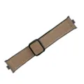 Close-up of brown lychee texture leather watch strap detail with black magnetic buckle. - Litchi Pattern Leather - Khaki