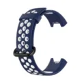 Blue silicone sport watch band with breathable ventilation holes for smart watch replacement. - Midnight Blue & White