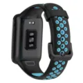 Correa de repuesto de silicona para reloj inteligente, pulsera perforada transpirable. - Azul Negro
