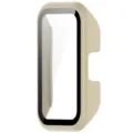Close-up detail van beige smartwatch beschermhoes harde PC schaal met geïntegreerde folie. - Beschermhoesjes voor Huawei Band 10/9/8 / Ivoor